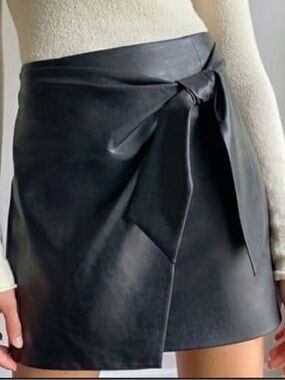 Dress Forum Black Faux Leather Tie-Front Mini Skirt